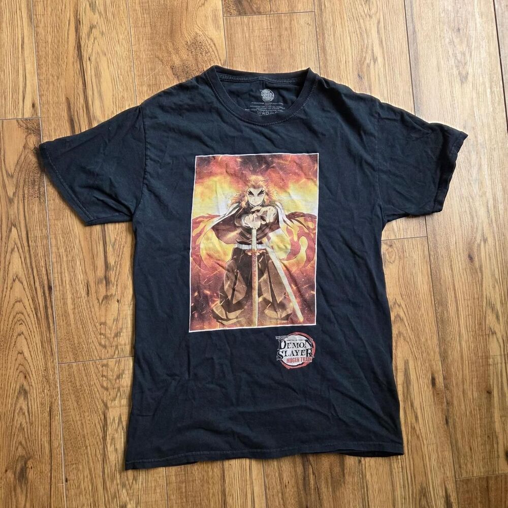 Demon-slayer Men's Black Graphic Print Short Sleeve Crewneck T-shirt Size S
